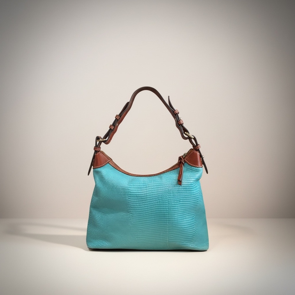 Dooney & Bourke Lizard-Embossed Leather Hobo With Handmade Bag Necklace Chain - Picture 2 of 12